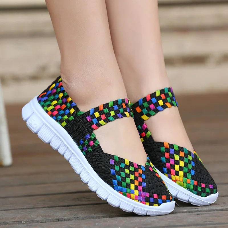 Summer Women Shoes Lady Hand Made Flats Sneakers Breathable Lightweight Women Flat Shoes Manual Woven Shallow Women Casual Shoes
