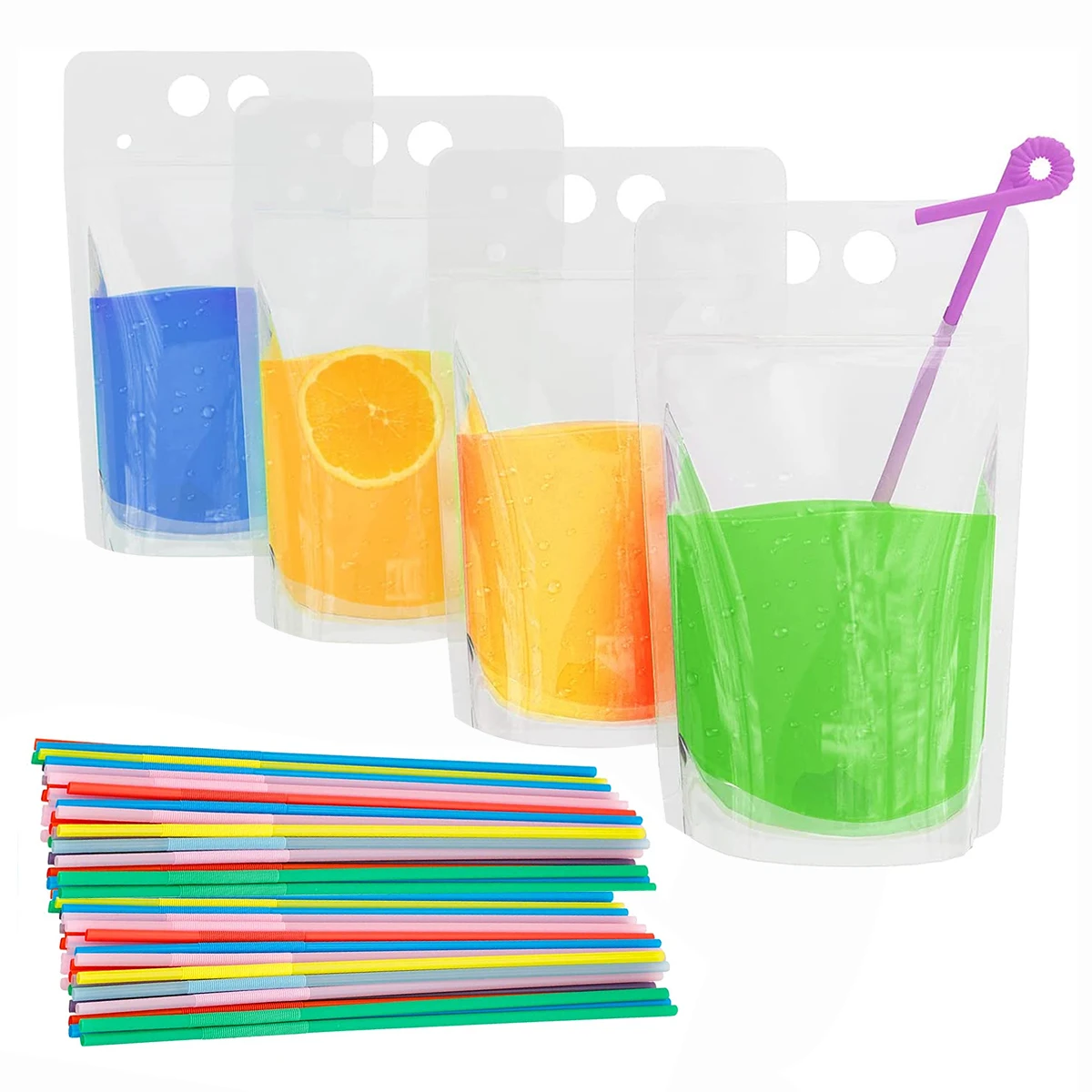 

5Or10Pcs Eco-Friendly Juice Drink Pouches Drink Bags with Straws Resealable Ice Water Bags Smoothie Bags Juice Pouch