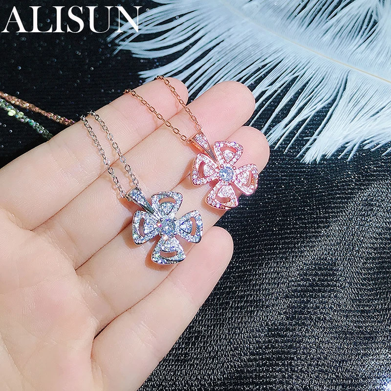 

ALISUN Clover AAA Zircon 925 Sterling Silver Rose Gold Pendant Necklace For Women Wedding Engagement Fashion Jewelry