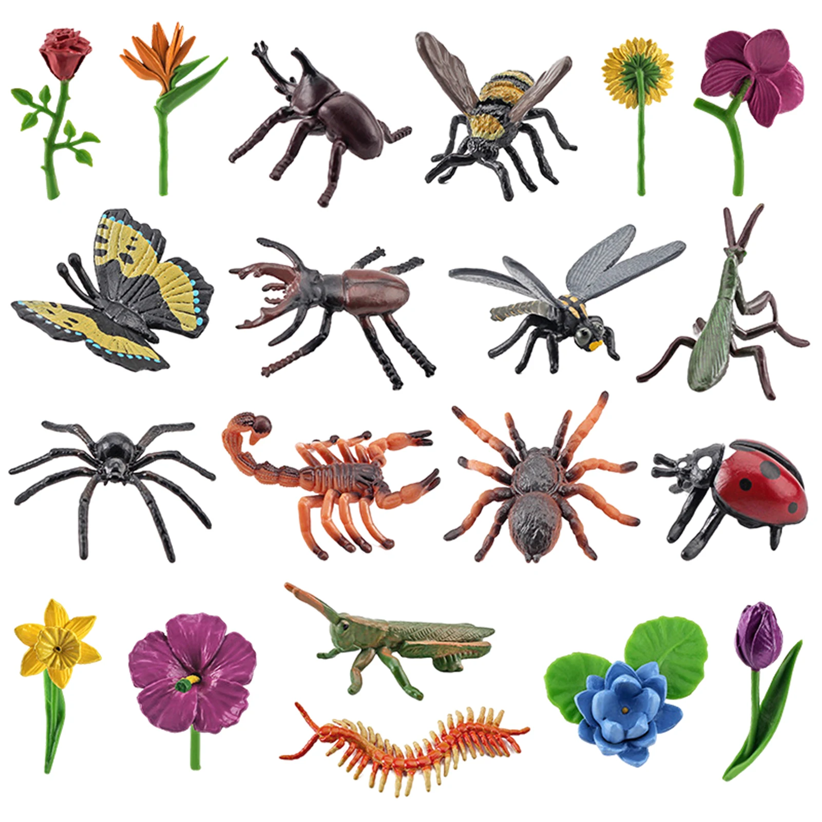 

20pcs Assorted Realistic Butterfly Spider Dragonfly Action Figure Playset Educational Plant And Insect Toy Party Favors
