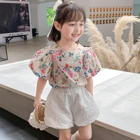 lzh 2022 summer clothing for children 2pcs sets fashion baby girls suit short sleeve shorts outfit toddler kids costume 3 7 year
