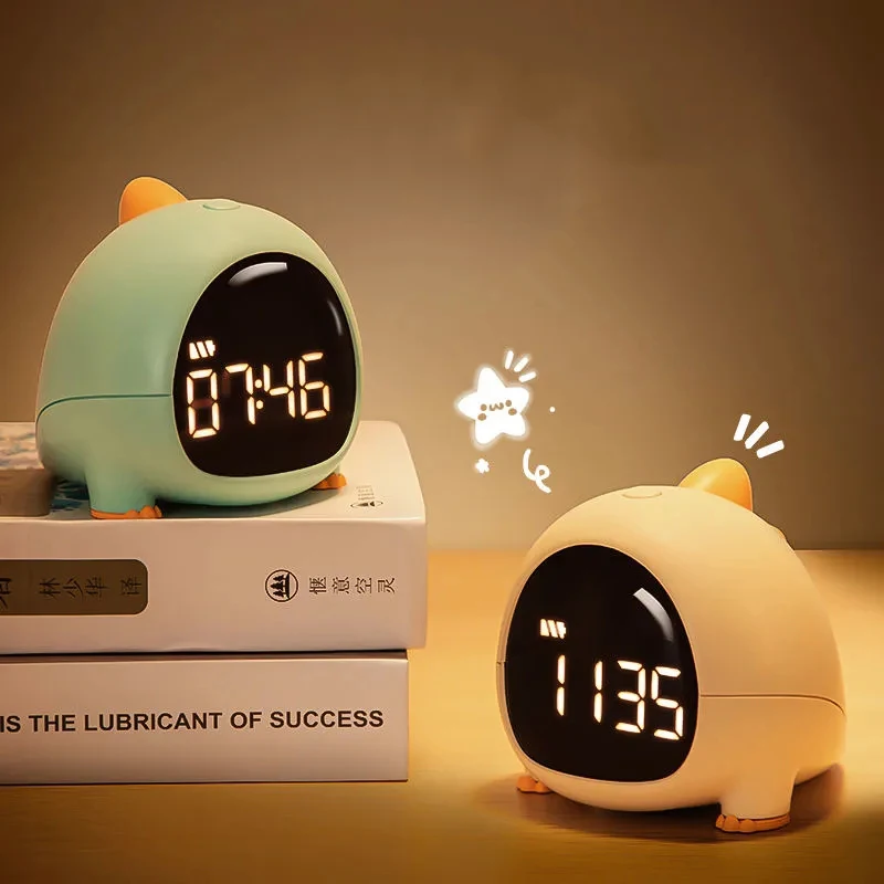 

Children's Cartoon Rechargeable Small Dinosaur Alarm Clock With Timer Cute Desktop Bedroom Bedside Smart Snooze Electronic Clock