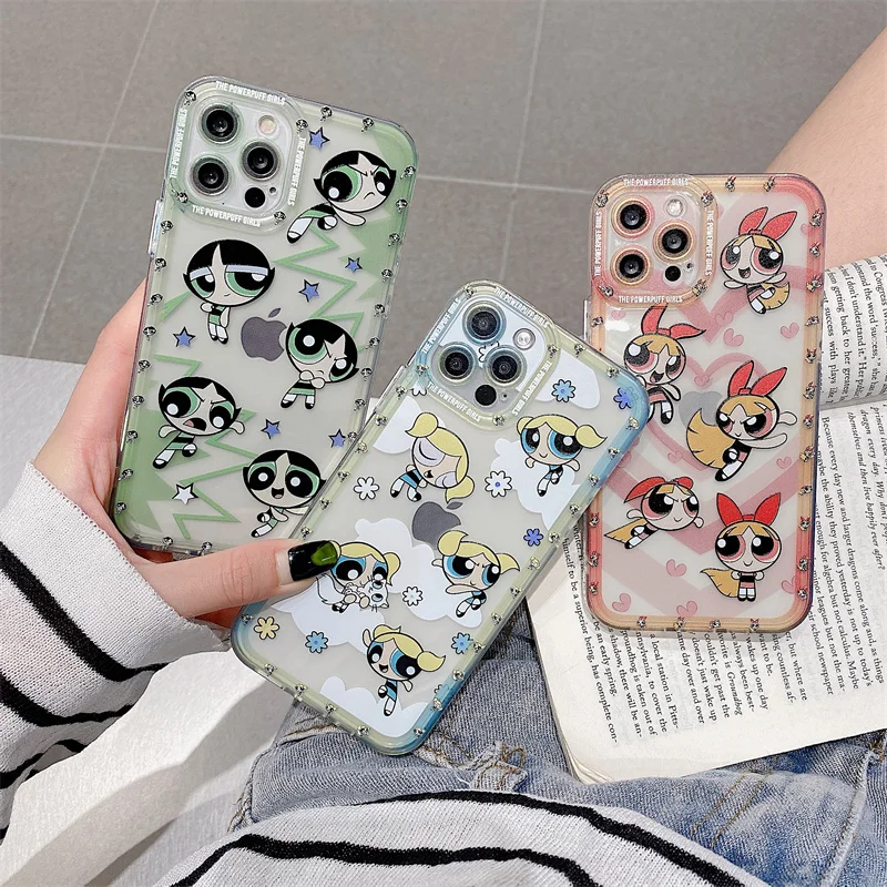

Cute Cartoon Girl Clear Phone Case for Iphone 13 12 11 Pro Max 7 8 Plus X XR XS Max Soft Cover Color Replacement Buttons Cases