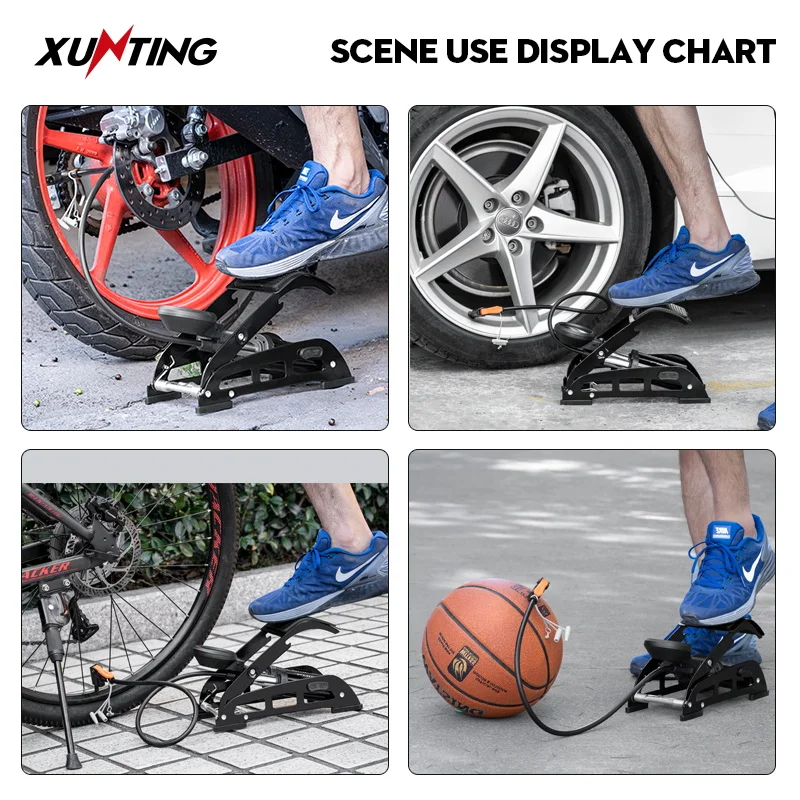 Xunting Bike Floor Foot Pump Portable Air Ball Bicycle Motorcycle Car Double Barrel Pedal High Pressure Bomba Bicicleta | Спорт и