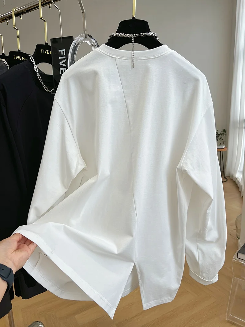 Дизайнерская нишевая Повседневная Свободная рубашка в стиле пэчворк с круглым