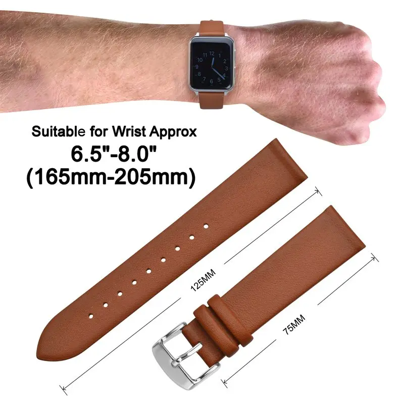 ANNEFIT Watch Straps 16mm 18mm 20mm 22mm, Calfskin Leather Band with Stainless Steel Buckle