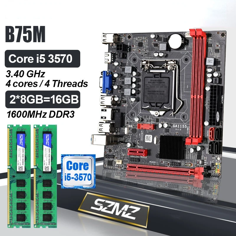 

Материнская плата B75 1155 socet для ПК, игровой комплект с процессором intel i5 3570 2*8 ГБ DDR3 пластиной, платой LGA 1155 с процессором и памятью