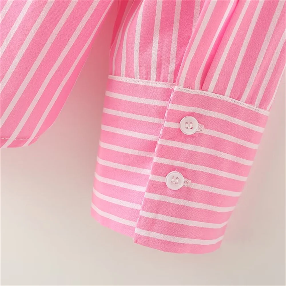 Повседневная Женская Рубашка В Полоску От Pb &amp Za2024 С Длинными Рукавами И Отложным