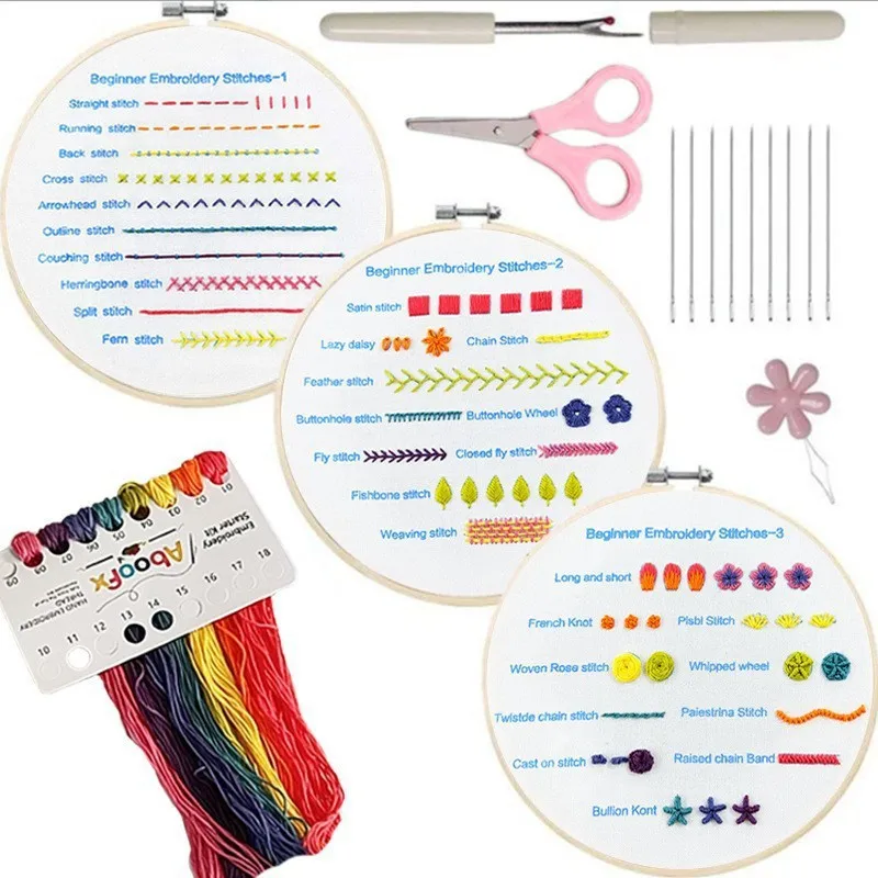 

3pcs DIY Embroidered Kit Common Embroidery Stitches Teaching Practice Material Package Beginner Needlework Cross Stitch Set