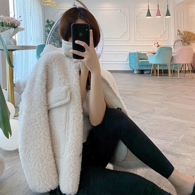 

Women 2021 Autumn Winter Fashion New Jacket Female Casual Real Fur Warm Sheep Shearing Outwear Lady Natural Wool Fur Coats K436