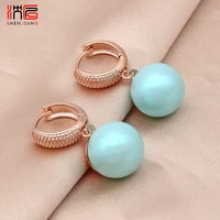 shenjiang new fashion rose gold colorful big round imitation pearl drop earrings for women wedding party elegant jewelry eardrop