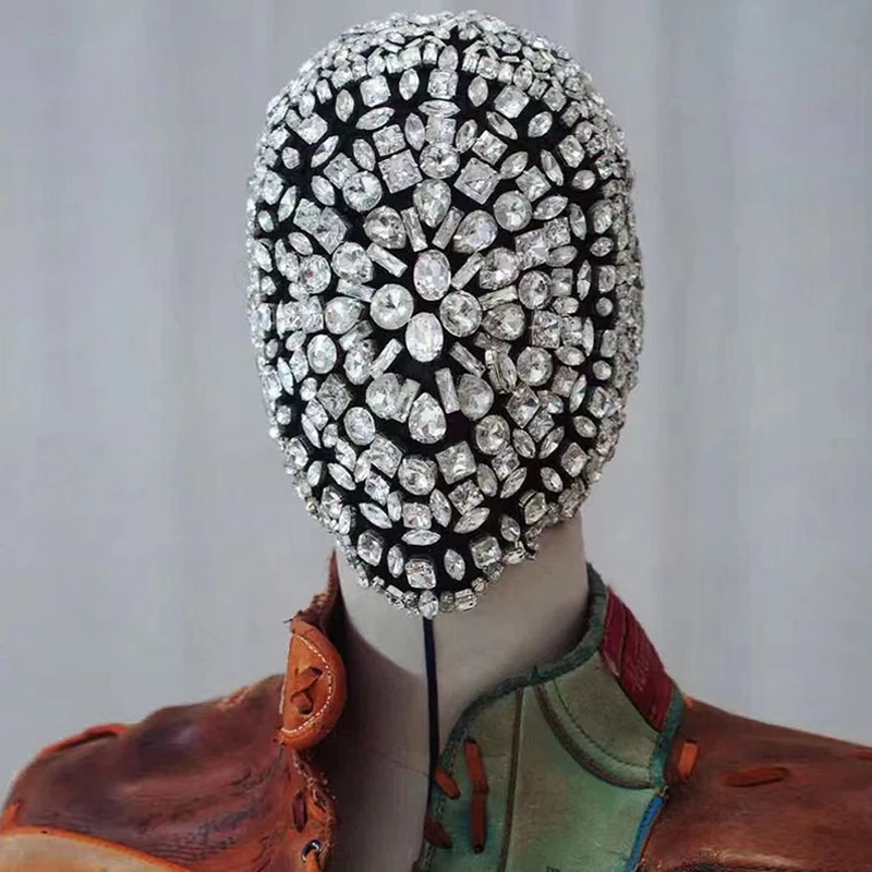 

Полностью прозрачная стразы маска для ночного клуба Dj певец танцор сценический костюм для вечерние НКИ карнива рейва наряд Модные аксессуары VDB6180