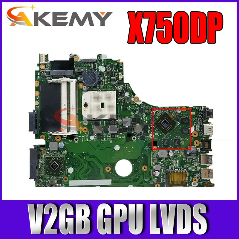

Akemy X750DP LVDS Motherboard with（V2GB）GPU For Asus K550D X550DP X750DP X750D X550D Laptop Mainboard