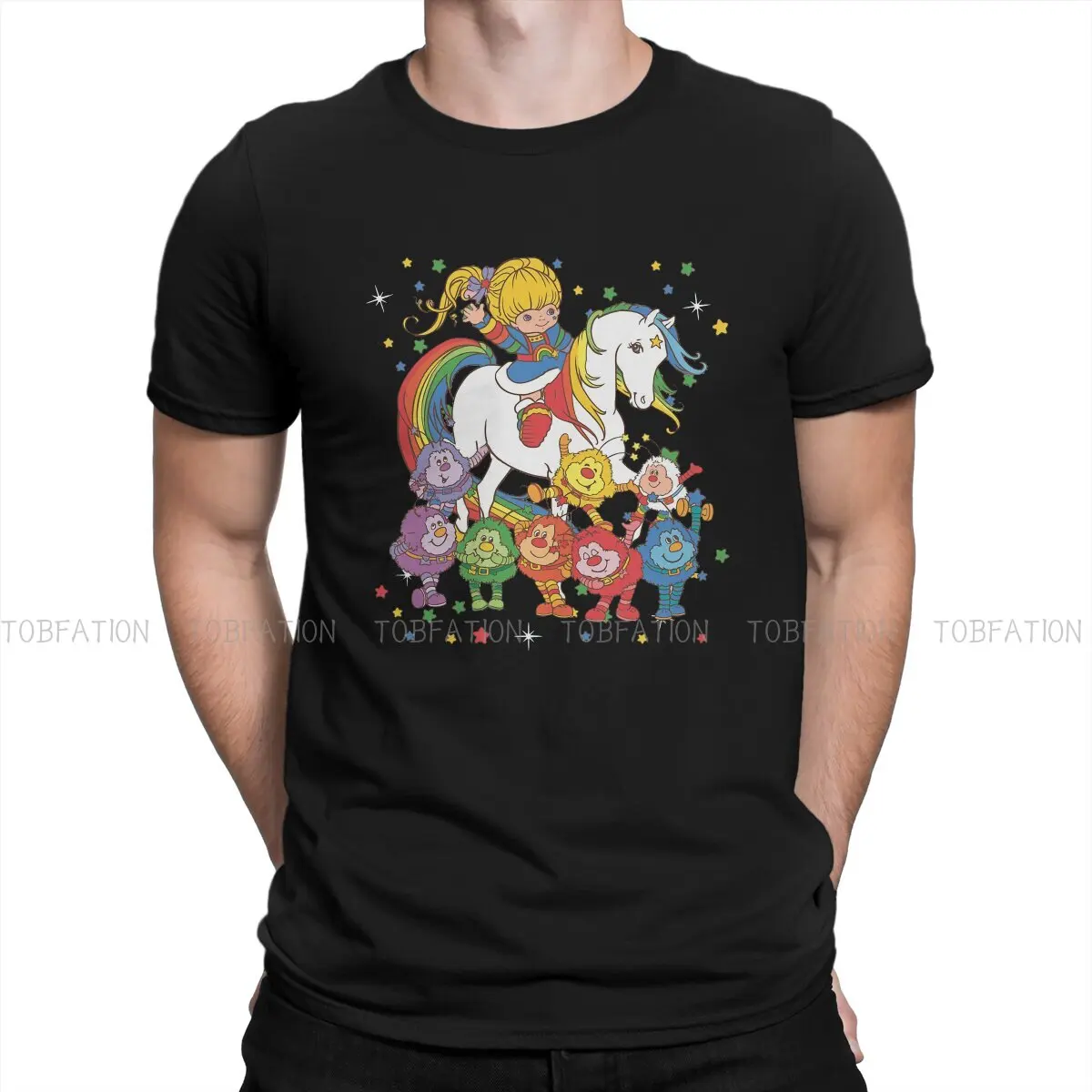 

Футболка с надписью Happy Face Rainbow Brite, Классическая модная футболка большого размера с круглым вырезом, мужская одежда в стиле Харадзюку