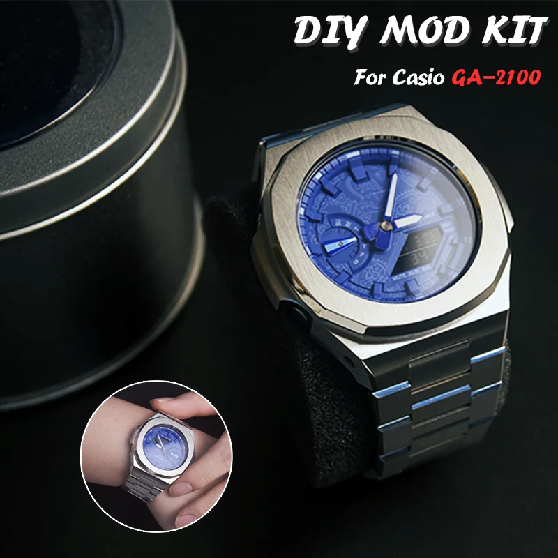 Enlarge New Arrival Casioak MOD Kit For Casio Gshock ga2100 ga2110 Metal Watch Case Watchband 316 Stainless Steel Modified Bezel Strap