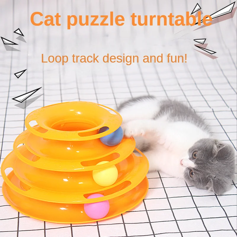 

Interactive Tower Cat Toy Turntable Roller Balls Toys for Cats Kitten Teaser Puzzle Track Toy Pets Training Supplies Accessories