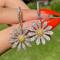 vintage two tone sunflower shaped drop earrings simple design retro dangle earrings for women dancy party jewelry gift