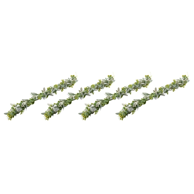 4X Lambs Ear Garland Greenery And Eucalyptus Vine / 38 Inches Long/Light Colored Flocked Leaves/Soft And Drapey Wedding