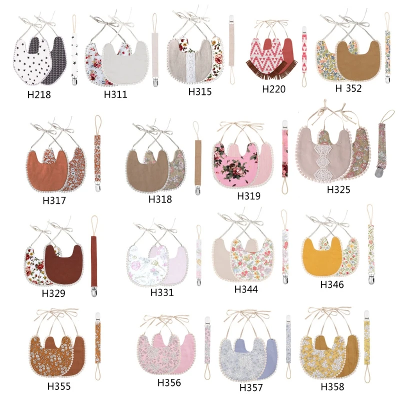 

2pcs/set Baby Bib Trendy Feeding Saliva Towel and Pacifier Chain for Infant