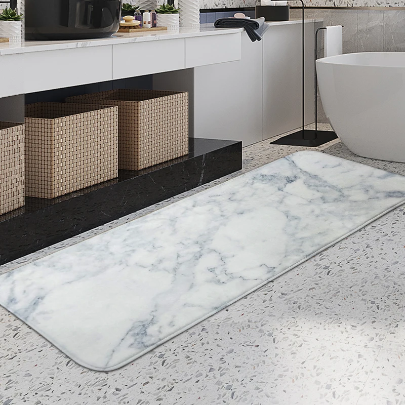 Противоскользящий коврик для кухни черный белый мраморный морская волна входной