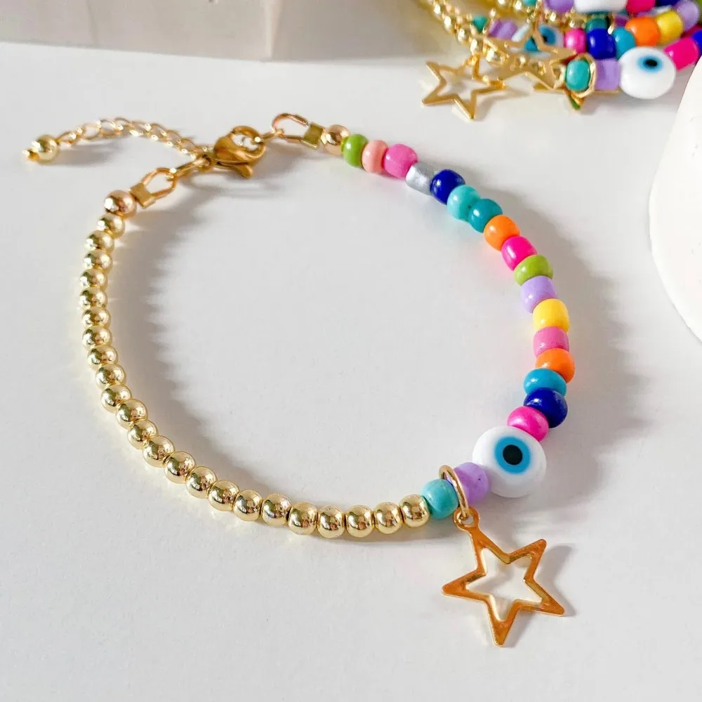 

HERLOOK Evil Eye Bracelet for Women Star Charm Bracelets Colorful Gold Color Bead Pulseras Boho Jewelry Summer Accessories