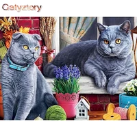 gatyztory two gray cats oil painting by numbers kits for adults 40x50cm framed home decor artwork handpainted unique diy gift