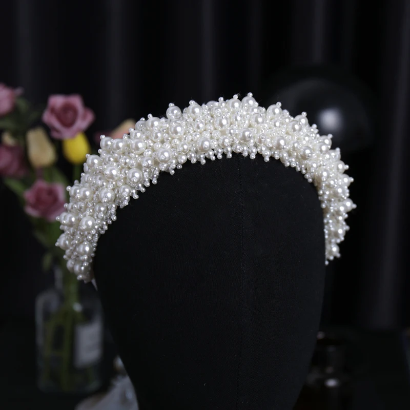 

Newest Bride Pearl Hairband Luxury Headress Wedding Headwear Handmade Headband Hair Accessories Ornaments Jewelry Headpiece