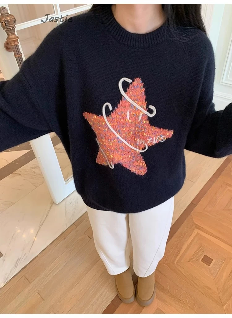 Креативный жаккардовый милый рождественский свитер со звездами новинка 2025 года