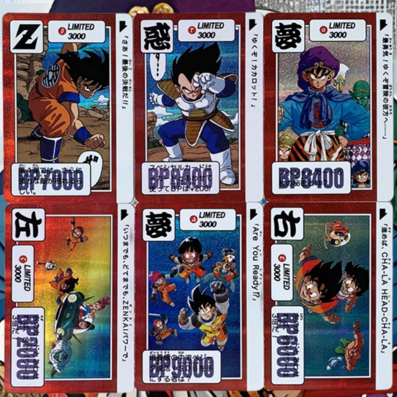 

6 шт./набор, рефракционные марлевые карты-флэш для игрушек, 3000 ACG Son Goku Gohan Vegeta Tien Shinhan