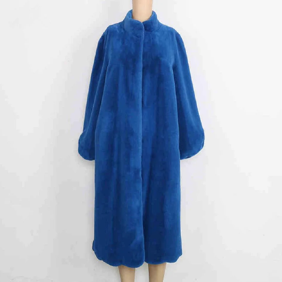 

Faux Winter S-3XL Rex fashion Rabbit Fur Coat Women Loose Oversize Thicker Warm Overcoat O-Neck Collar Soft Slim Outwear L1742