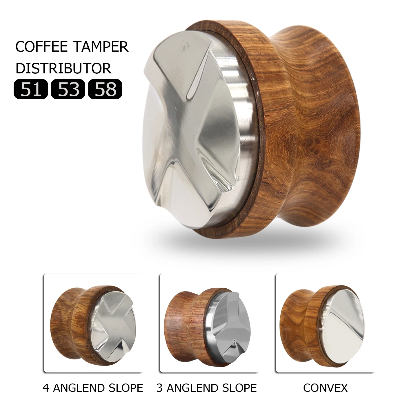 

51/53/58MM Coffee Distributor Espresso Tamper Adjustable Espresso Distributor Leveler Rosewood 304 Stainless Steel Barista Tools