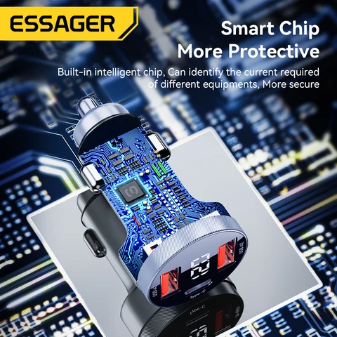Автомобильное зарядное устройство Essager 80 Вт PD USB Type C Quick Charge QC3.0 SCP 5A Быстрое зарядное устройство для iPhone 14 13 Зарядное устройство для телефона Xiaomi Samsung
