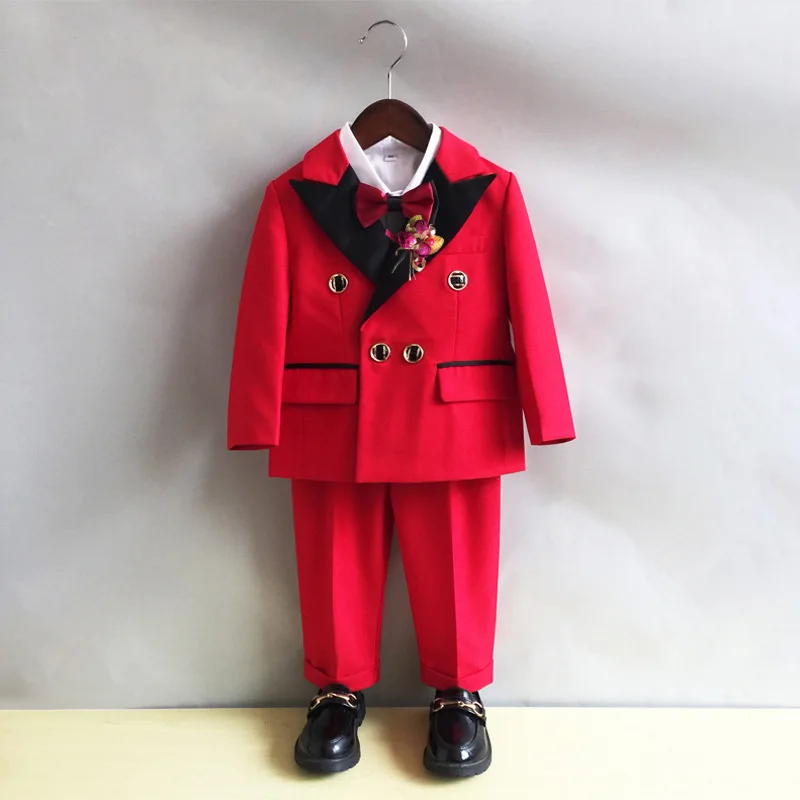 Red Double Breasted Children Occassion Wear Page Boy Tuxedo For Boys Toddler Formal Suits Boy's wedding outfit