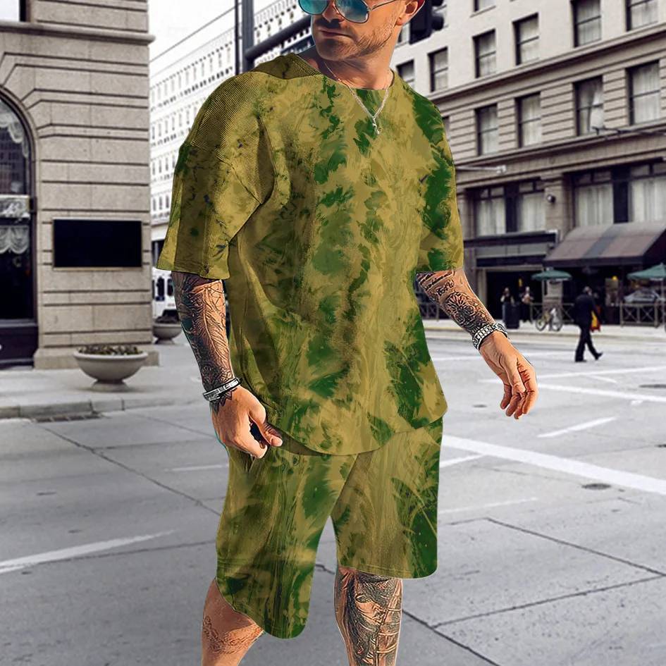 3D Print Suit Summer Men Sets O-neck Men's Tracksuit Oversized Tshirt Shorts Jogger Outfit Causal Sportwear Two-piece Clothing