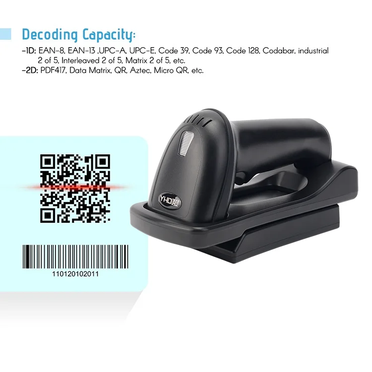Фото YHD-5800DB 2D-считыватель Qr-кодов Hands-Free Беспроводной Bluetooth-прочный сканер штрих-кода с зарядной базой №4