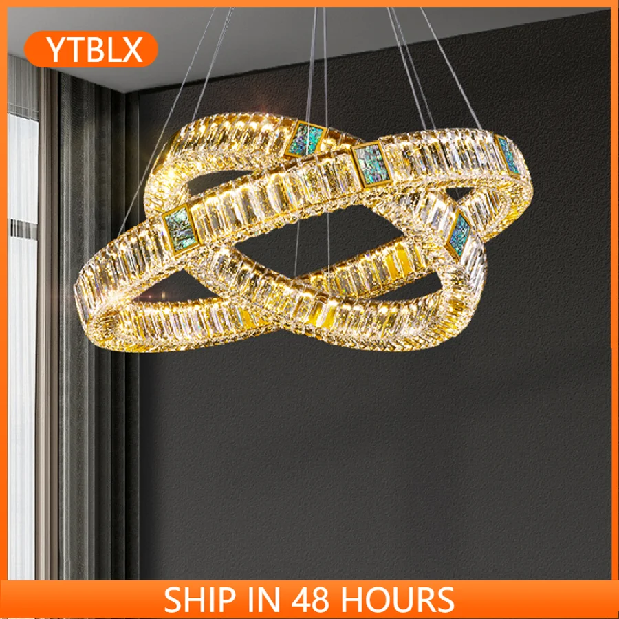 

Luxury K9 Crystals Chandelier for Living Room Staircase Stairs Ring LED Crystal Chandelier Lamp Lighting Dimmable Pendant Lights