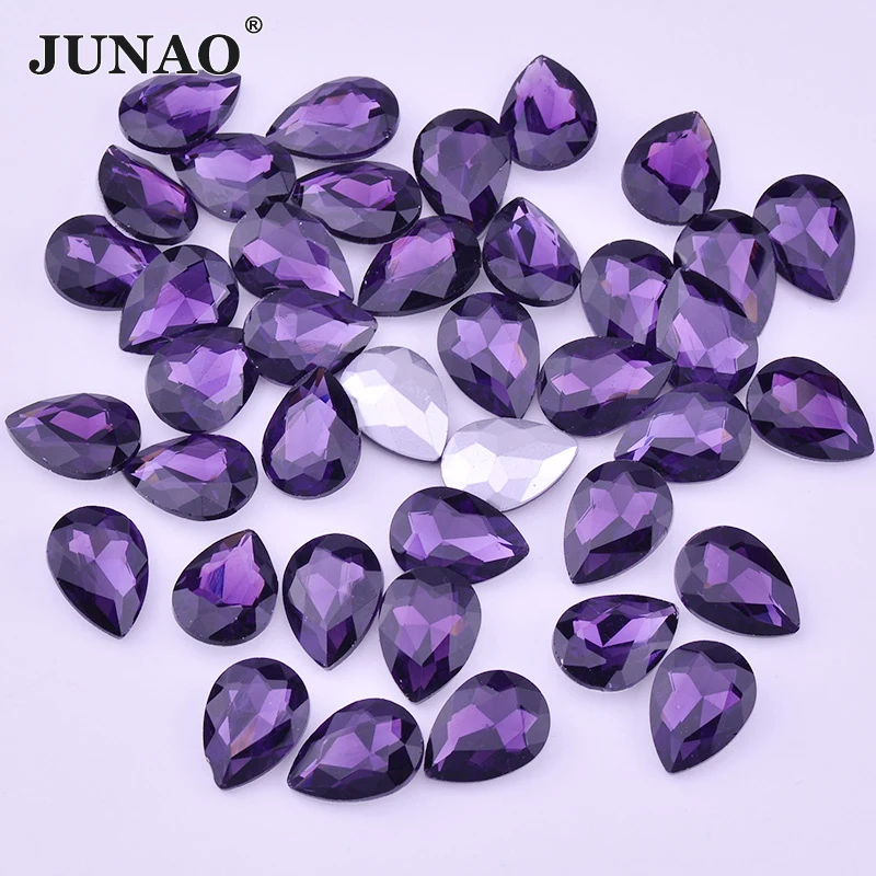 

JUNAO 50Pcs 13*18mm Dark Purple Drop Shape Pointback Glass Rhinestones Non Sewing Teardrop Crystals Stone For Wedding Decoration