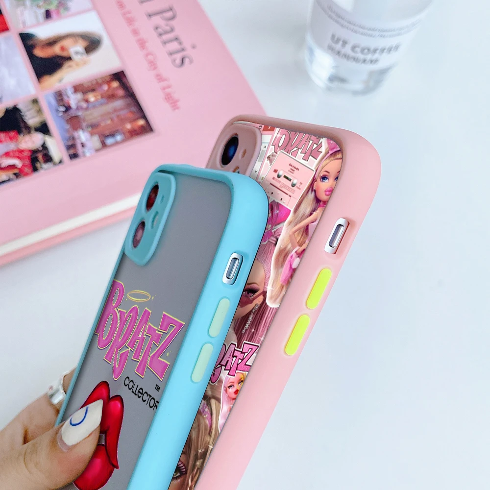 colorful bumper shockproof for iphone 13 8 7 plus 12 mini 11 pro max xr x xs covers flame hot sale lovely doll bratz phone cases free global shipping