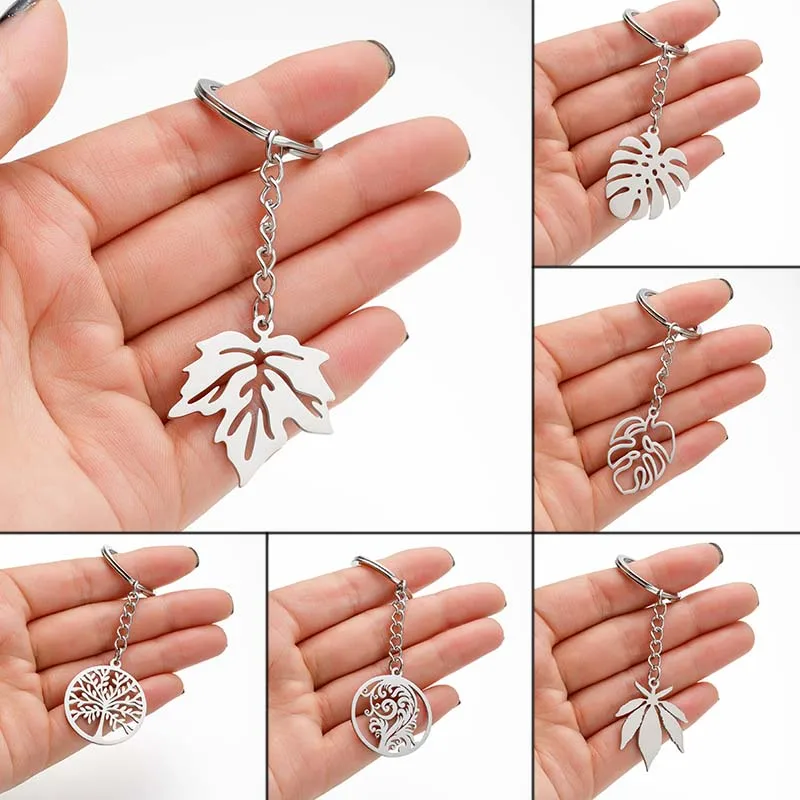 

Yiustar Stainless Steel Maple Leaf Keychain for Women Keyring for Handbags Making Supplies Charms Pendant Keyholder Hook