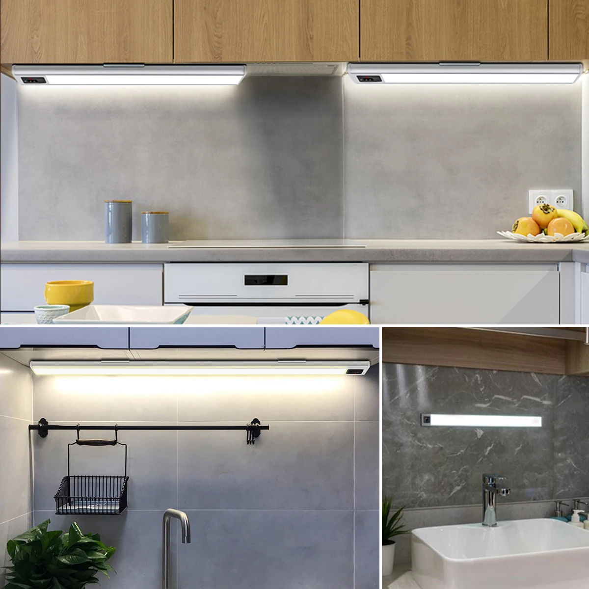 Дешево Светодиодный ночник с датчиком движения рук, светодиодный ночсветильник с зарядкой от USB, черный алюминиевый кухонный светильник для шкафо...