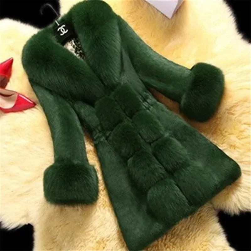 2022 New  Autumn Winter Female Mid-Long  Fleece Overcoat Faux Fur Fox Fur Collar Mink Fur Coat Thicken Elegant f