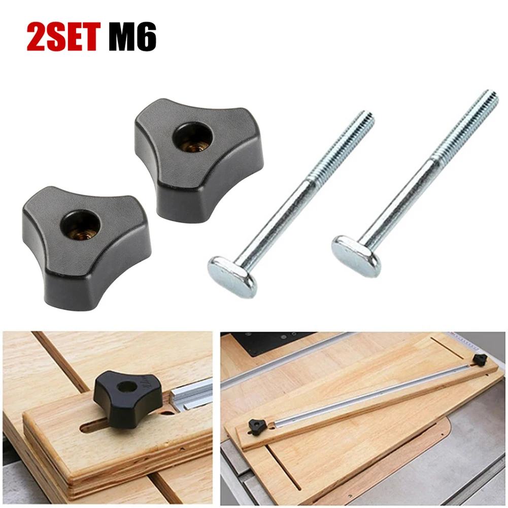 

2Set M6 T-Track Bolts Knobs T Slot Bolts Knobs Clamps With Screw Nut For T-track Woodworking Jigs Fixtures Accessories