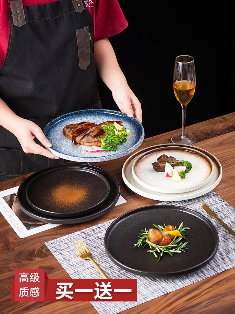 

Тарелка для стейка, керамическая плоская тарелка, домашняя тарелка, тонкая столовая посуда для отеля, стандартная японская тарелка, Западная тарелка