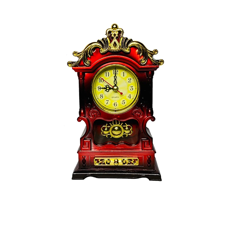 Antique Desk Clock Wine Red Living Room Desktop Bell Decorat