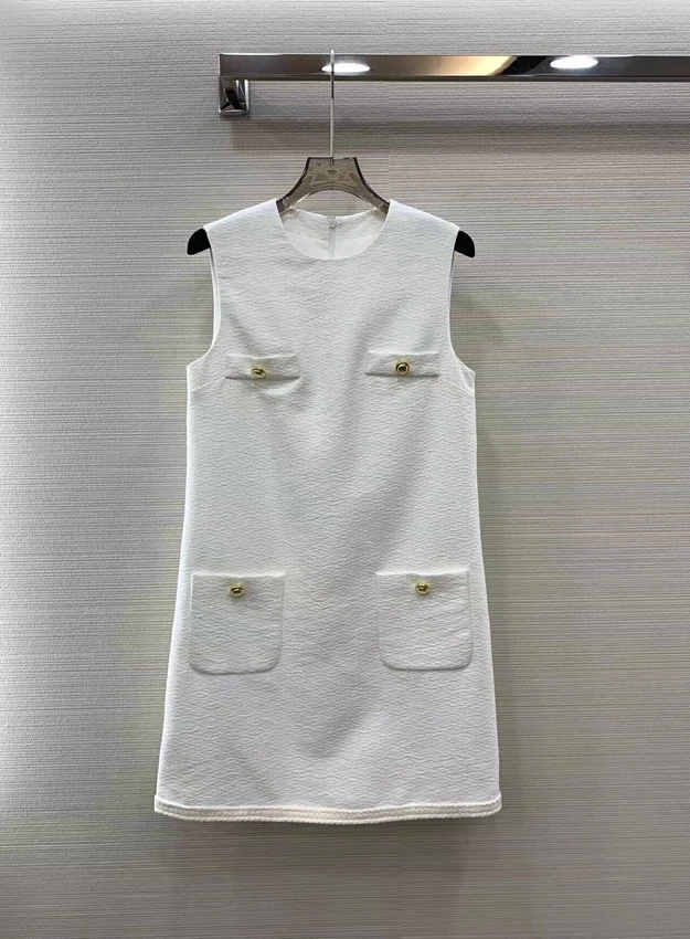 2023 new women fashion pocket sleeveless dark pattern jacquard vest skirt demure dress 0319