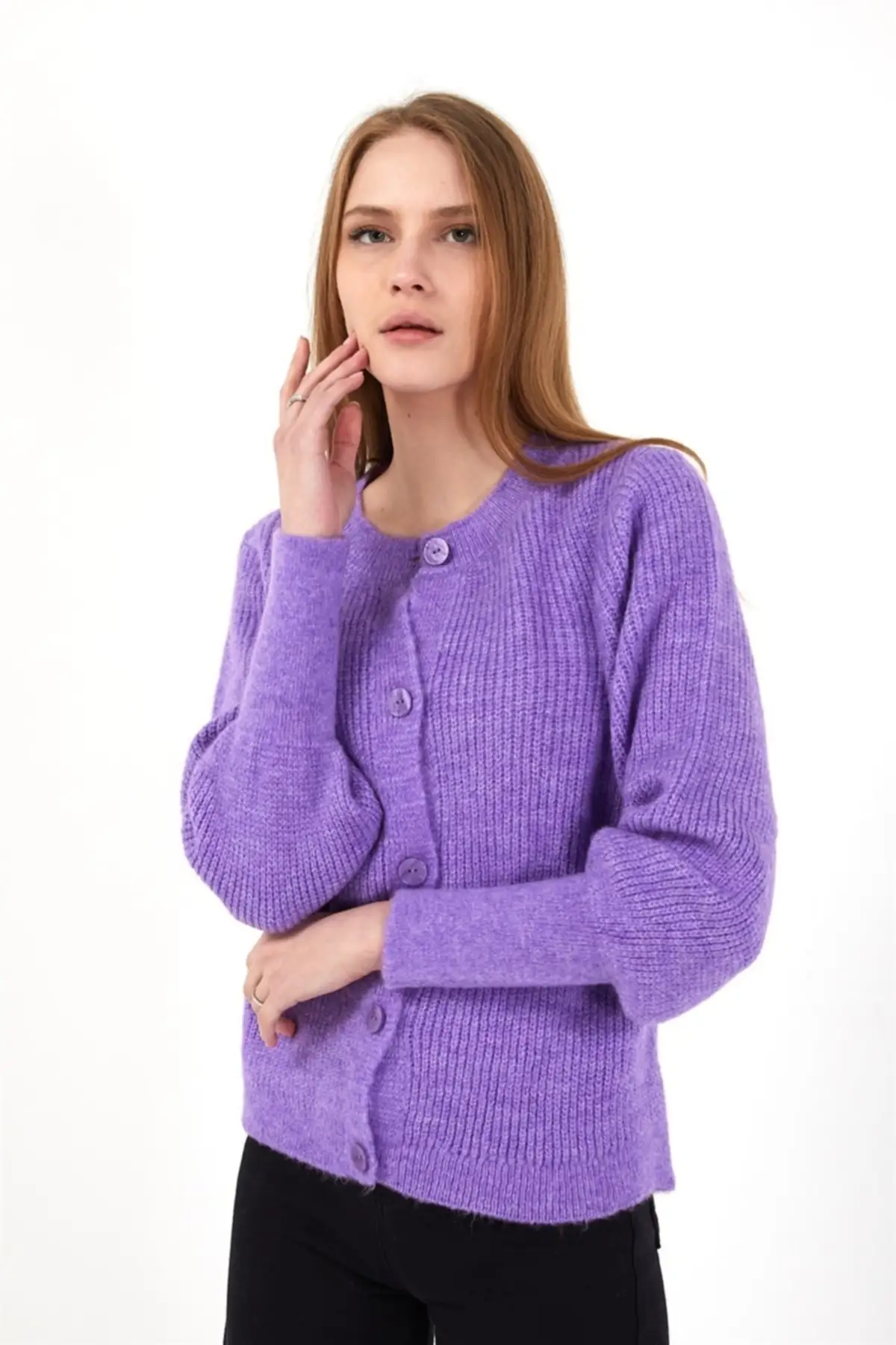 

Women's Cardigan Buttoned Purple Casual Knitted High Quality Fashion Cardigan Sweaters Loose Sweater Jumper