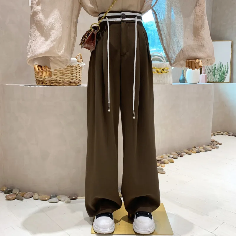 

Новинка, женская одежда, осень 2022, повседневные свободные облегающие брюки с завышенной талией и широкими штанинами