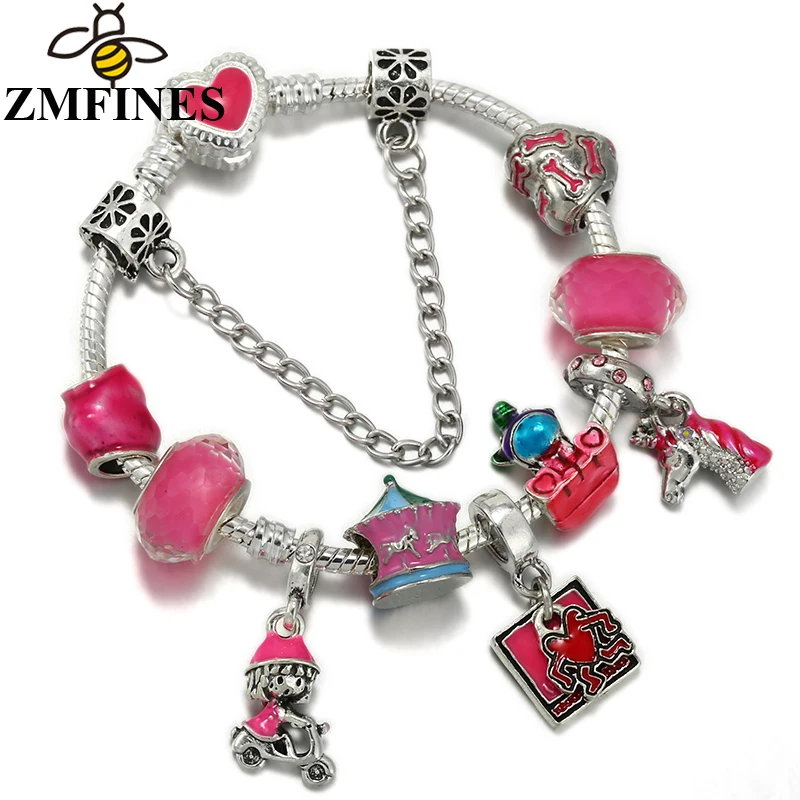 

Original Charm Bracelet For Women Unicorn Beads Pendant DIY Pink Heart Snake Chain High Quality Party Jewelry Dropshipping