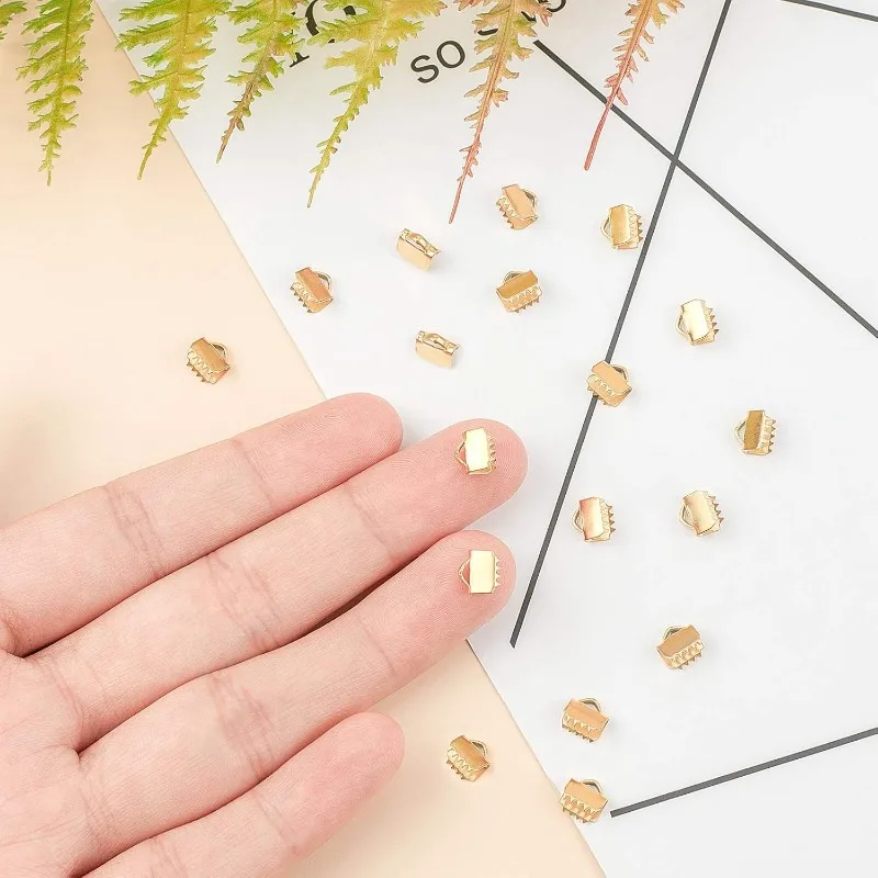 30 шт. золотые прямоугольные Ленточные концы зажимы для ленты из нержавеющей