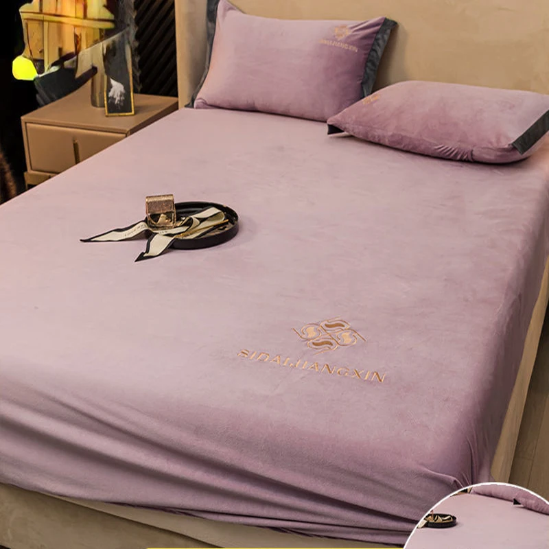 

Elastic Bed Cover Crystal Velvet Bed Sheet Mattress Cover Winter Warm Soft Queen King Solid Color